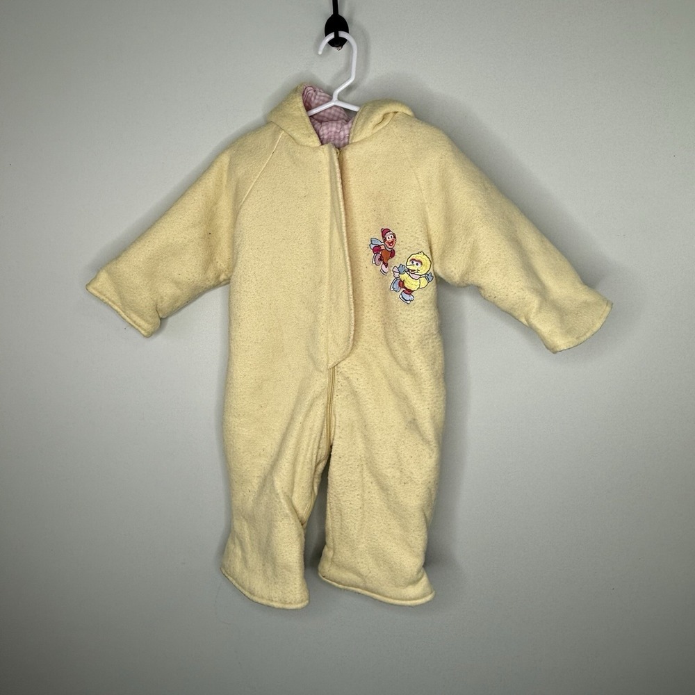 Sesame Street Big Bird Zoey Unisex Baby Winter Bunting Suit 12Mo Yellow Hood EUC